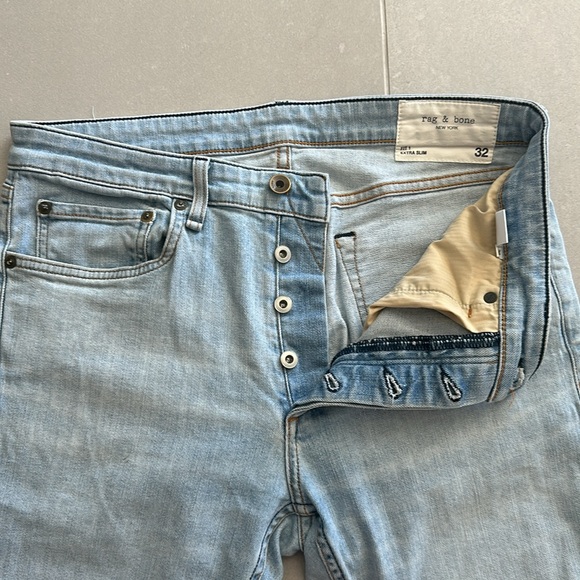 Men’s rag & bone Fit 1 Light Blue Extra Slim Jeans Size 32 - Picture 4 of 8